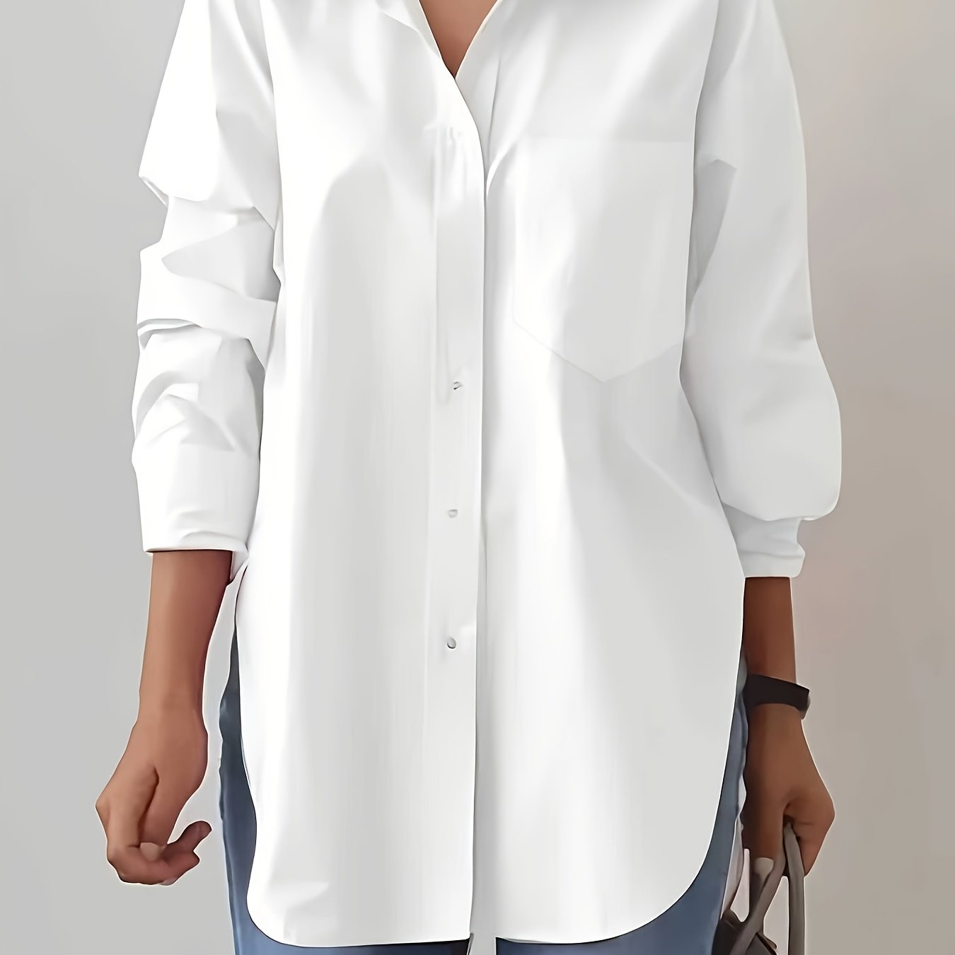 TEMU Elegancka damska koszula w jednolitym kolorze z długim rękawem i kołnierzykiem, zaprojektowana do tańca przez .