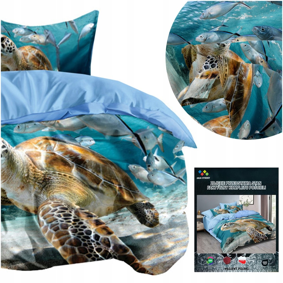 Pościel 140x200 2 części komplet poszewka 70x80 mikrofibra 3D Andreas ocean