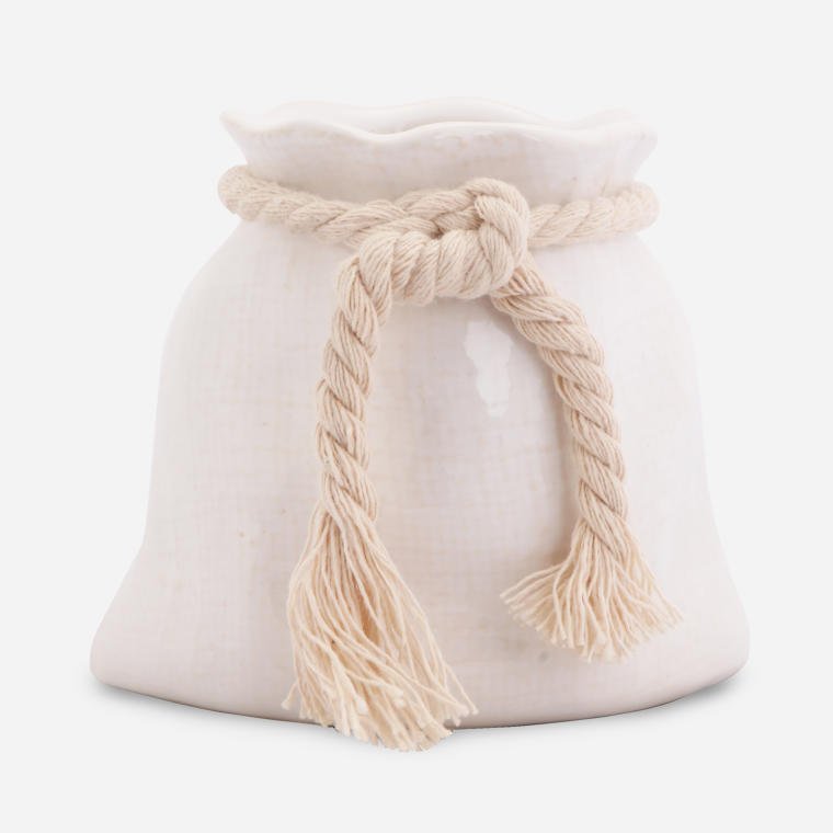 Biały Ceramiczny Wazon Sakiewka Miniatura