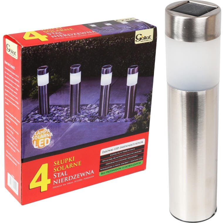 Komplet 4 Stalowych Lamp Solarnych z Automatycznym