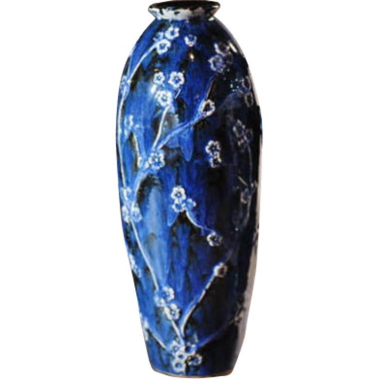 Niebieski Wazon Ceramiczny z Motywem Ukwieconych G