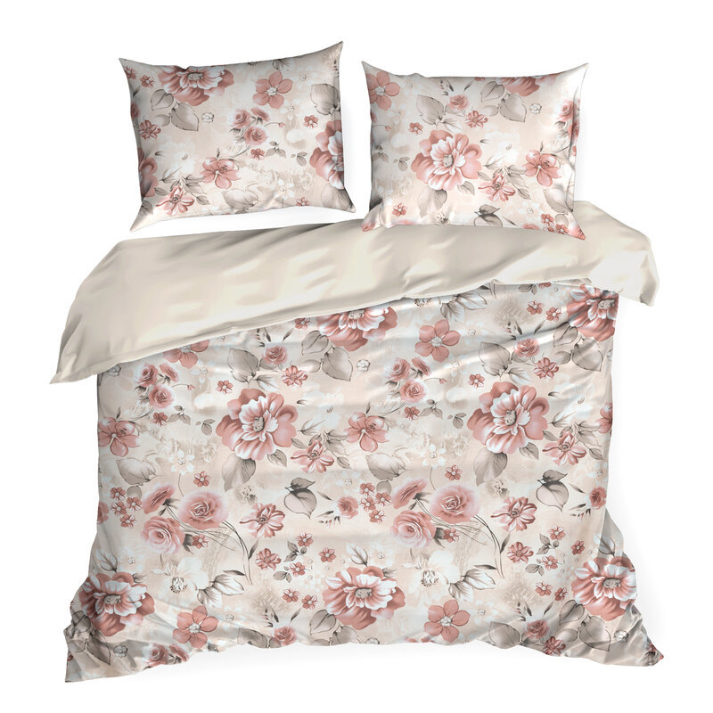 Pościel satynowa 160x200 Spring pudrowa różowa kwiaty Eurofirany