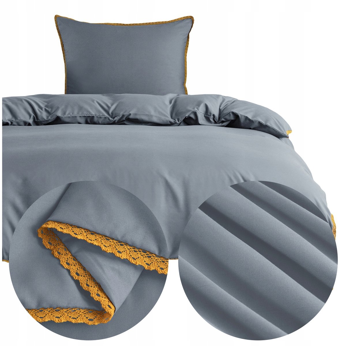 Pościel 140x200 2 części z MIKROFIBRY gładka jednolita z koronką Brandon