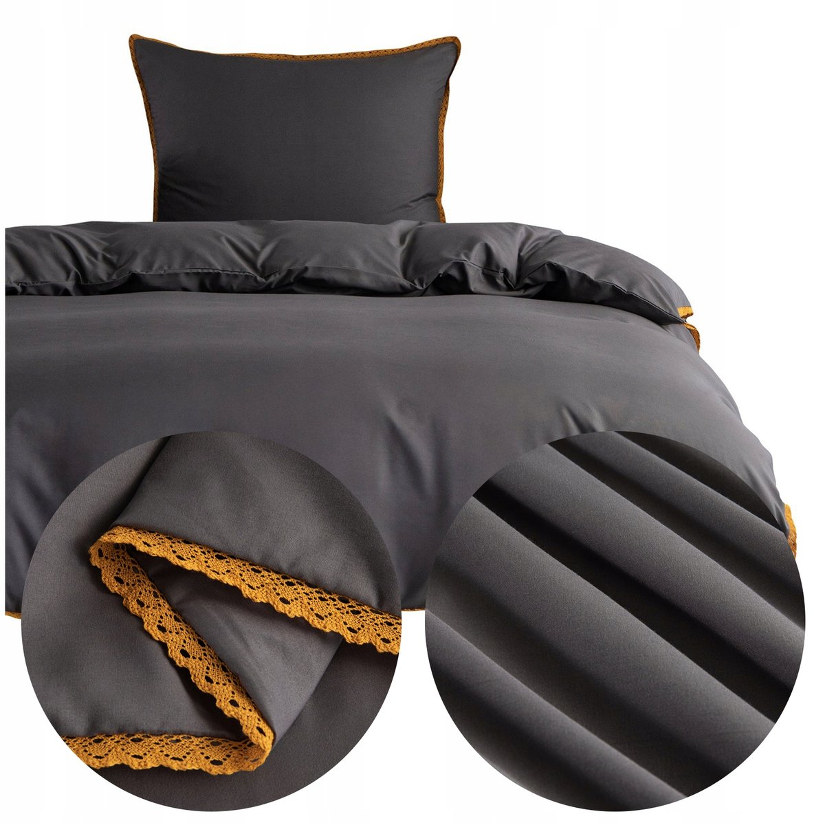 Pościel 140x200 2 części z MIKROFIBRY gładka jednolita z koronką Brandon