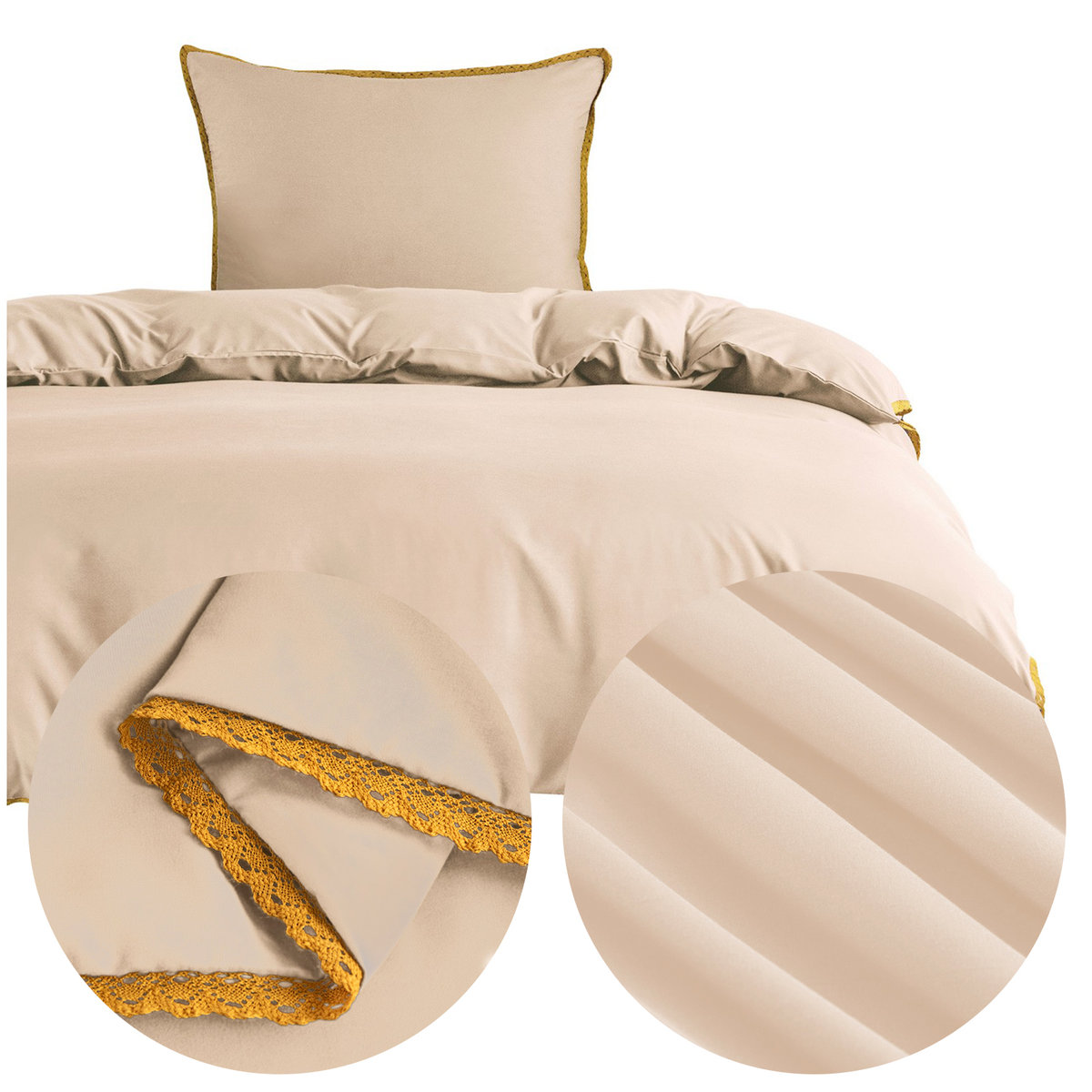 Pościel 140x200 2 części z MIKROFIBRY gładka jednolita z koronką Brandon