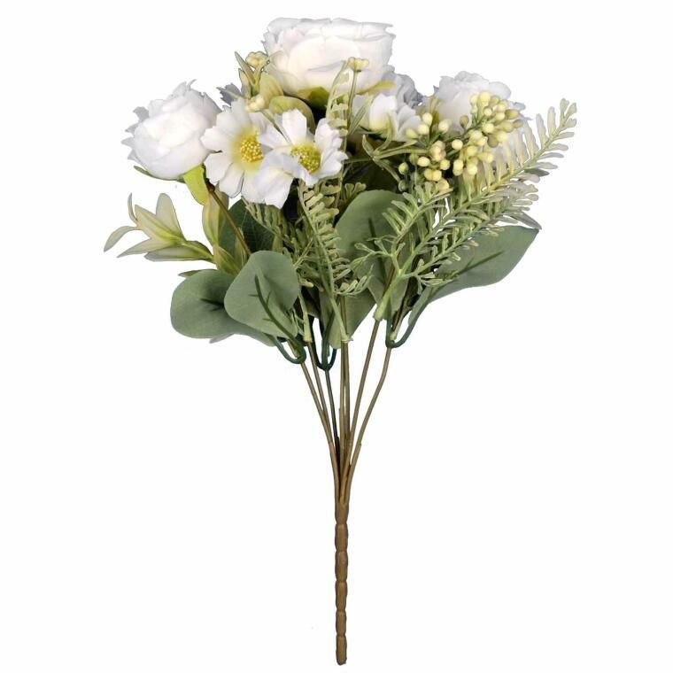 Bukiet 7 Kwiatow Z Rożami I Dodatkami Kolor Biały