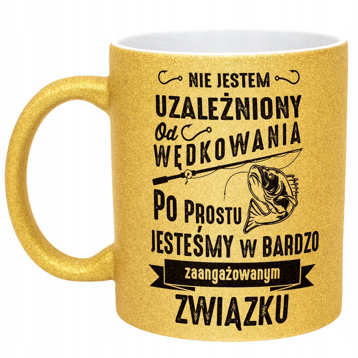 Złoty kubek brokatowy Dla Wędkarza Wędkowanie Ryby Zabawny Prezent