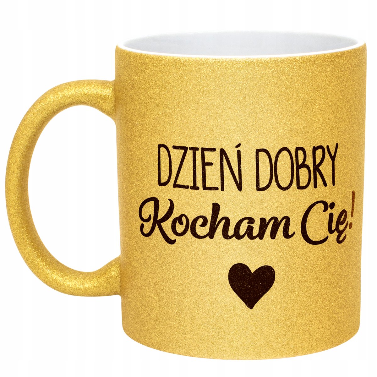 Złoty kubek brokatowy Dzień Dobry Kocham Cię Walentynki Prezent