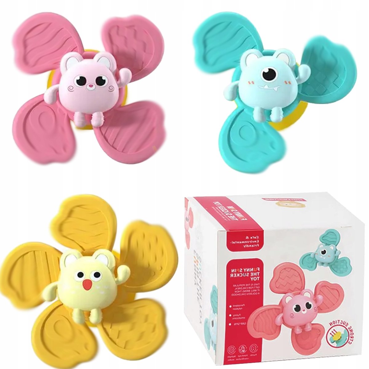 3x FIDGET SPINNER DLA NIEMOWLĄT SENSORYCZNA WIRUJĄCA ZABAWKA GRZECHOTKA