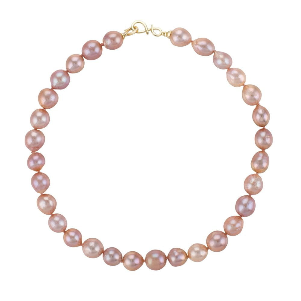 ENAYA NELLIE ROSE Naszyjnik duże perły barokowe różowe 12 mm owalne srebrne zapięcie - 38 cm
