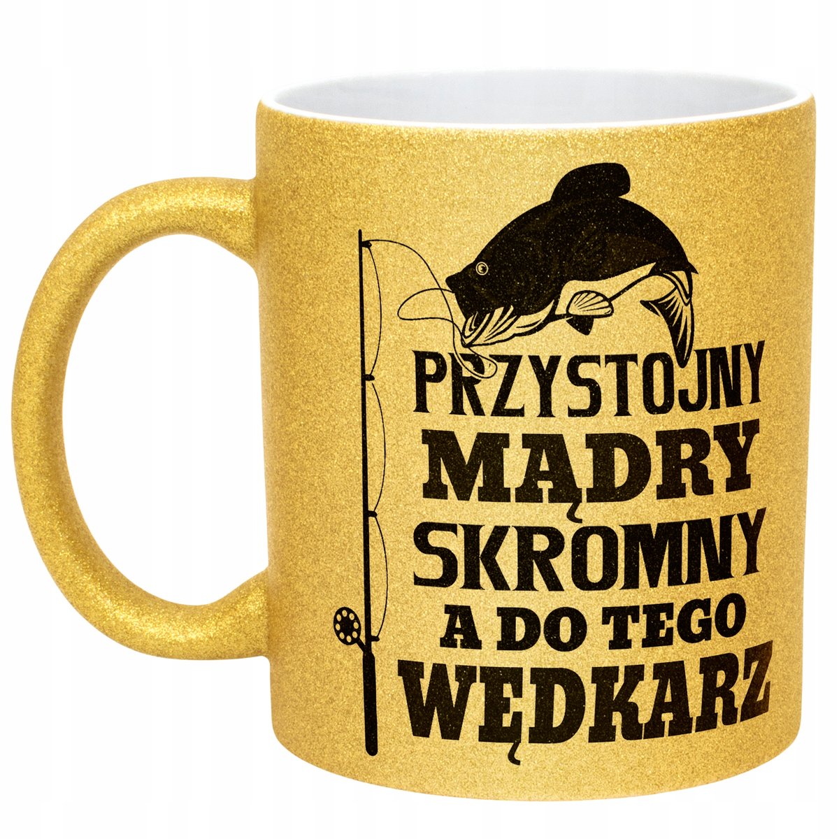 Złoty kubek brokatowy Dla Wędkarza Wędkowanie Ryby Zabawny Prezent