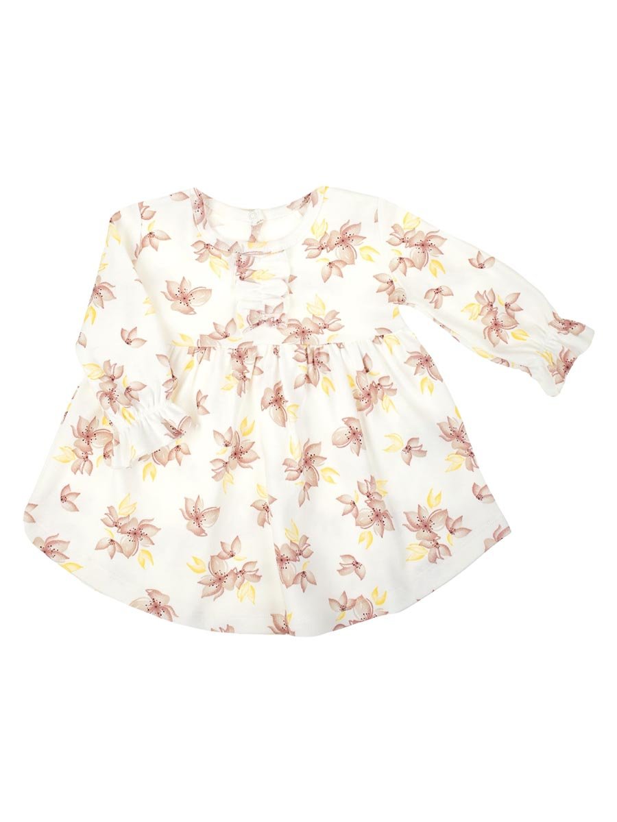 Dziewczęca sukienka długi rękaw Kwiaty beżowa Nicol,r.86