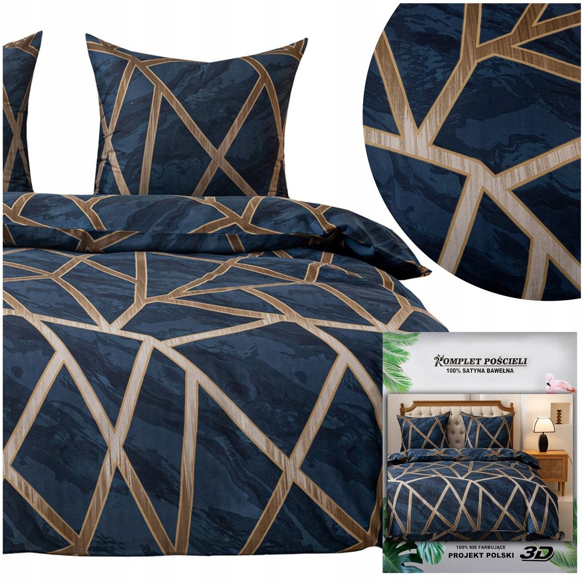 POŚCIEL 160x200 4 cześci komplet poszewki 70X80 satynowa Maria geometryczna