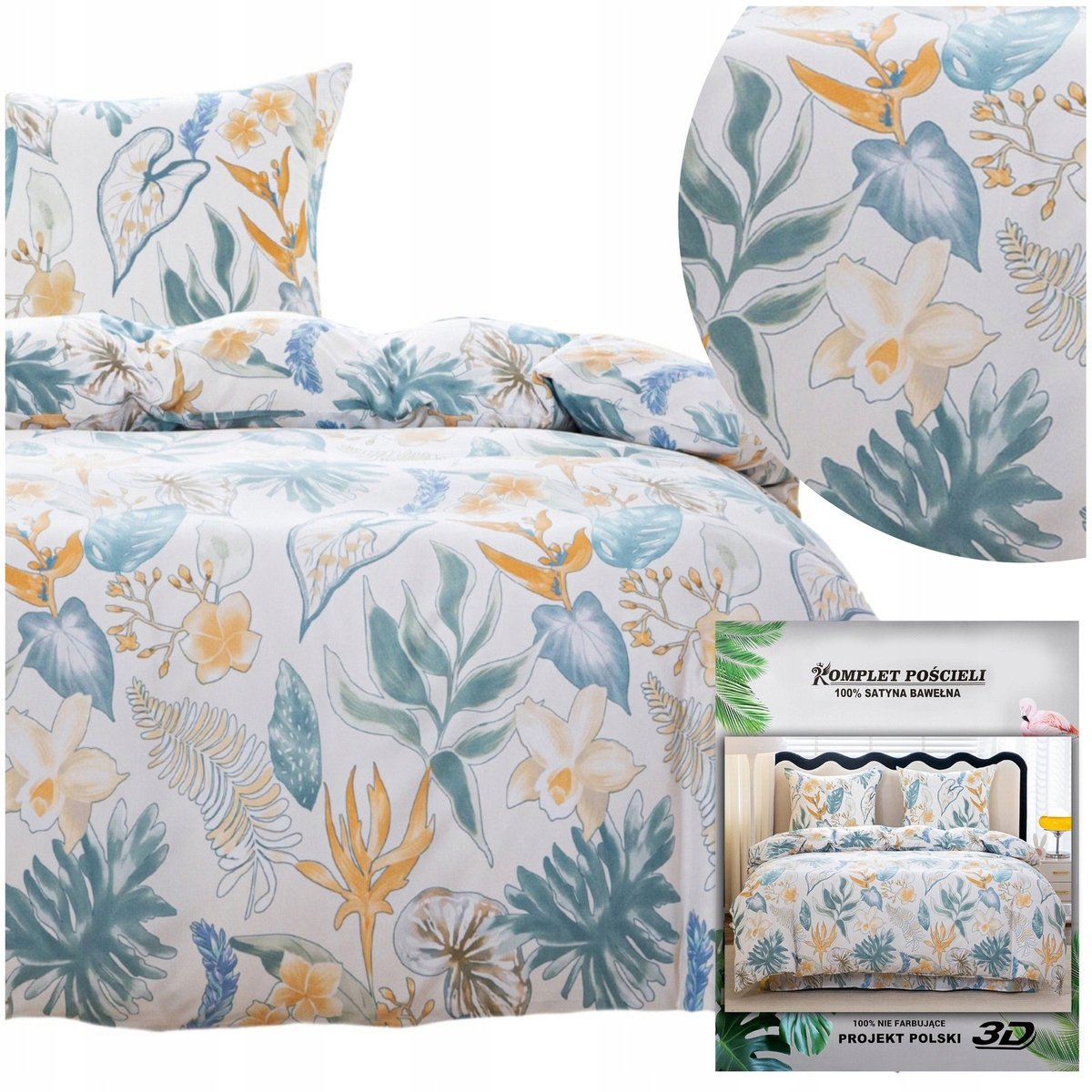 Pościel MARIA poszewka 70x80 komplet 140x200 2cz satynowa stylowa kwiaty