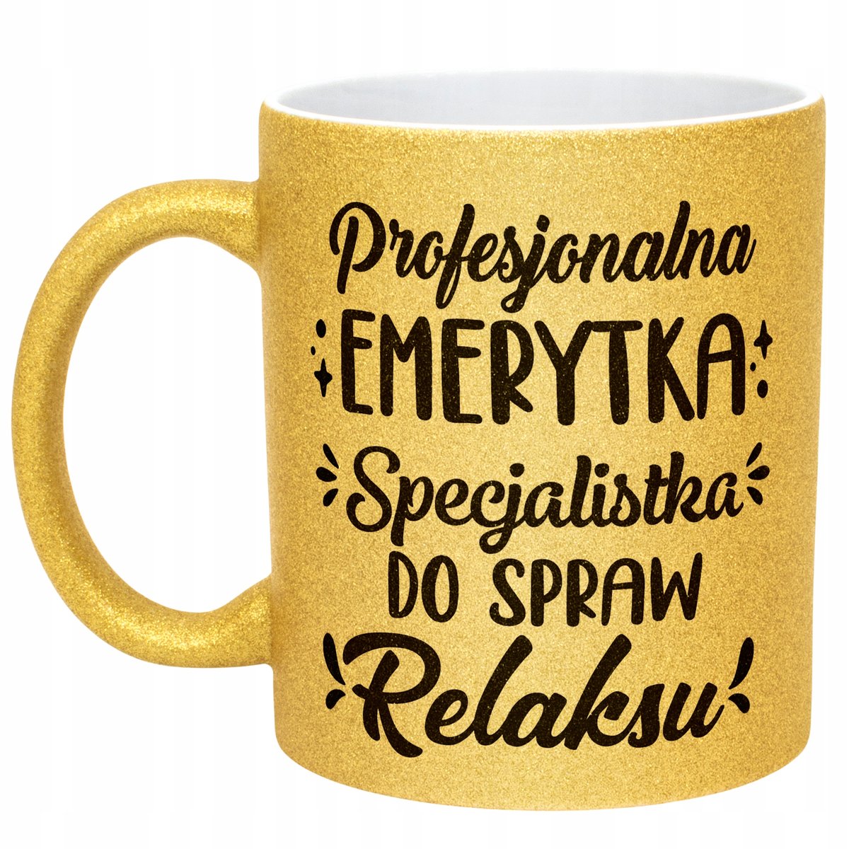 Złoty kubek brokatowy Z okazji Emerytury Dla Emeryta Emerytki Prezent