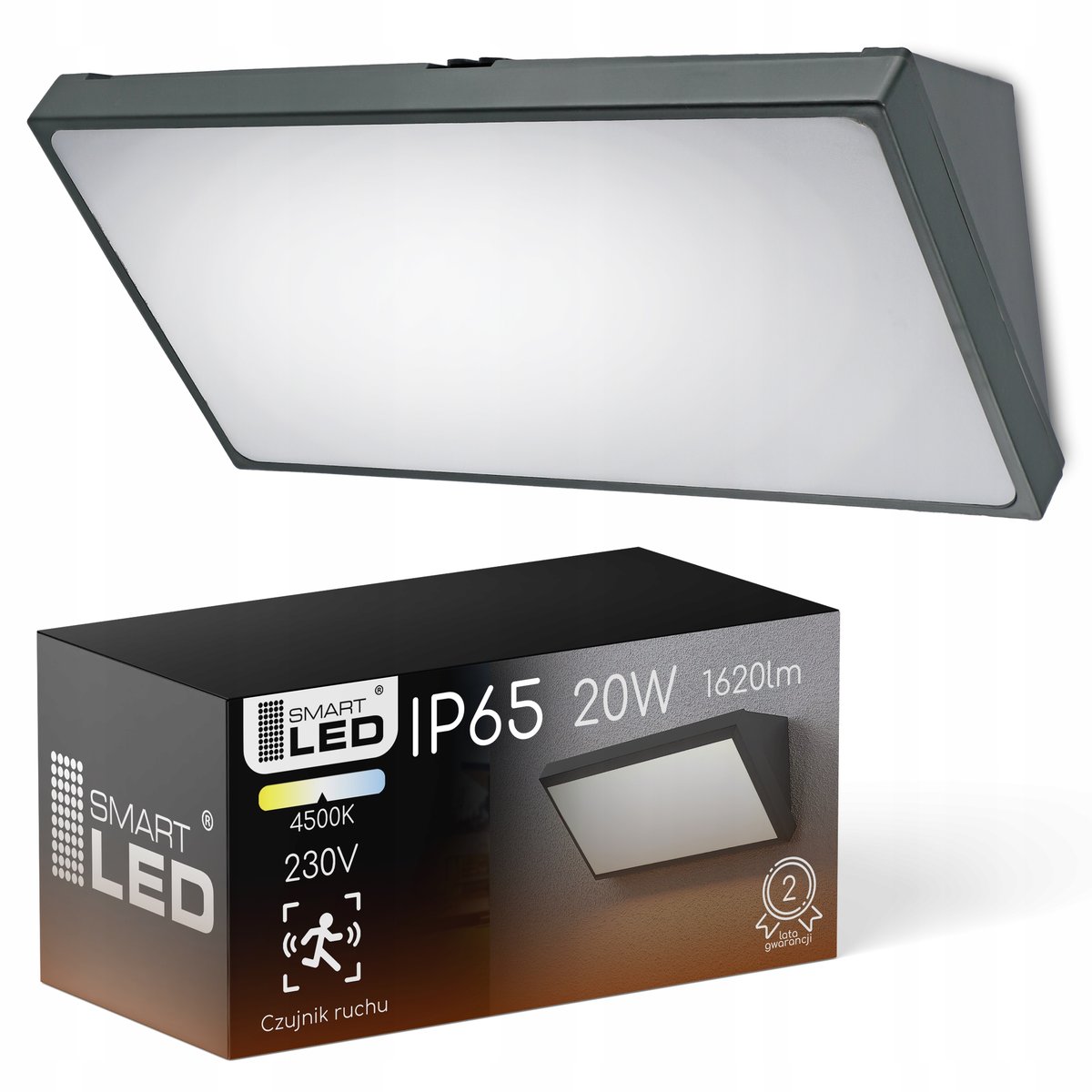 Kinkiet Zewnętrzny LED Lampa Elewacyjna Ogrodowa Ścienna Czujnik Ruchu IP65