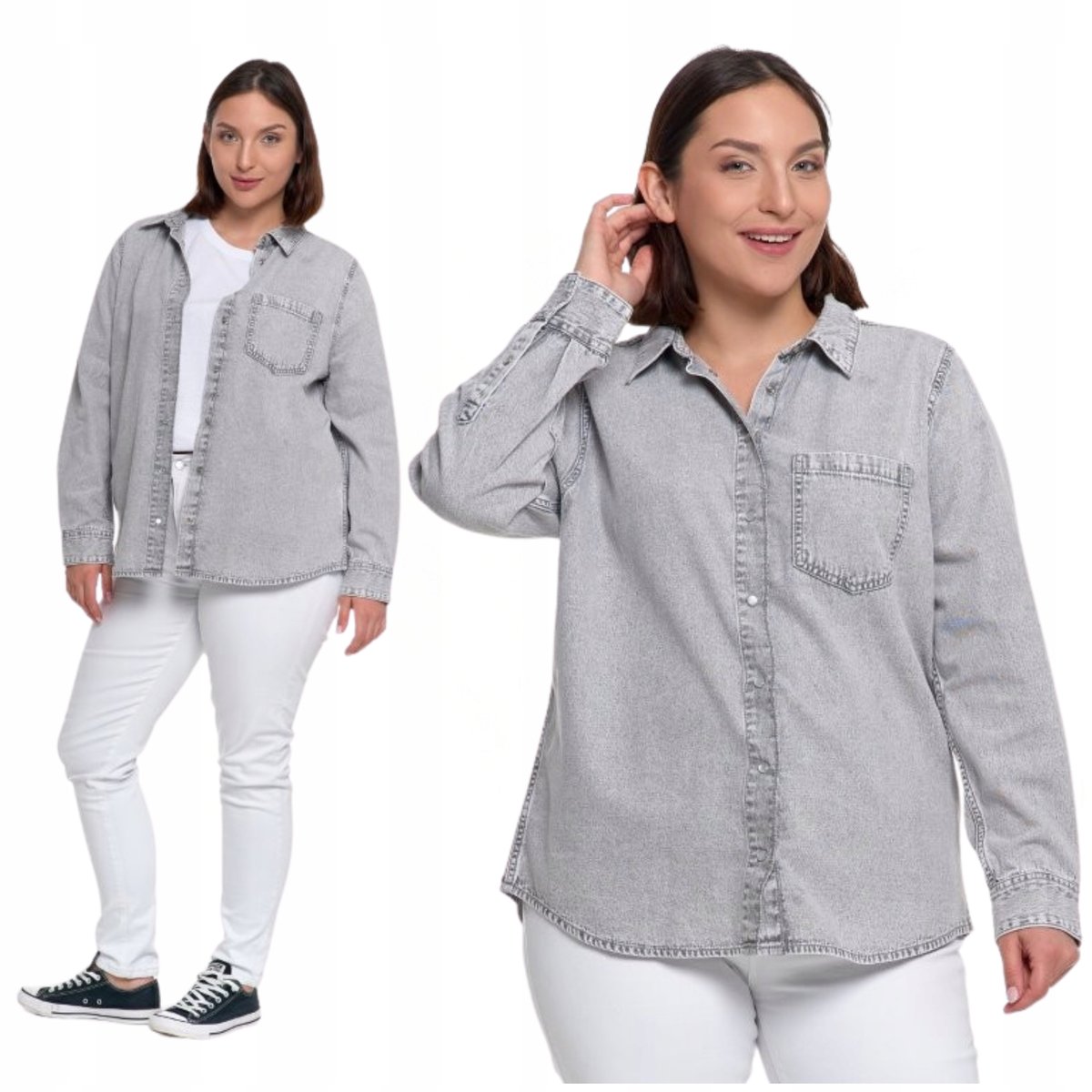 Luźna Koszula Jeansowa Damska Rozpinana Modna 100% Bawełna Klasyk MORAJ S