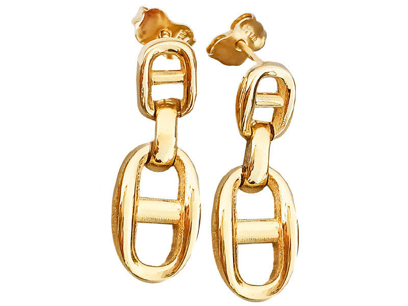 Złote kolczyki 585 z wiszącym ogniwem łańcuszkiem na sztyfcie