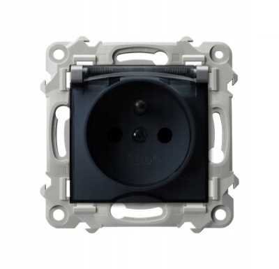 GNIAZDO BRYZGOSZCZELNE POJEDYNCZE Z UZIEMIENIEM Z KLAPKĄ SZARE OSPEL SZAFIR