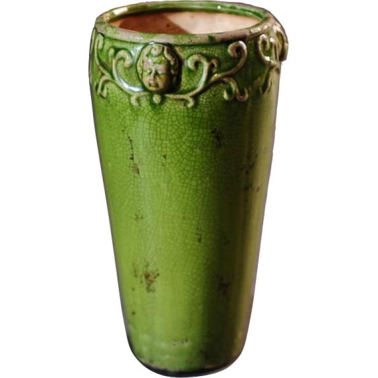 Rustykalny wazon ceramiczny w kolorze zielonym 16x