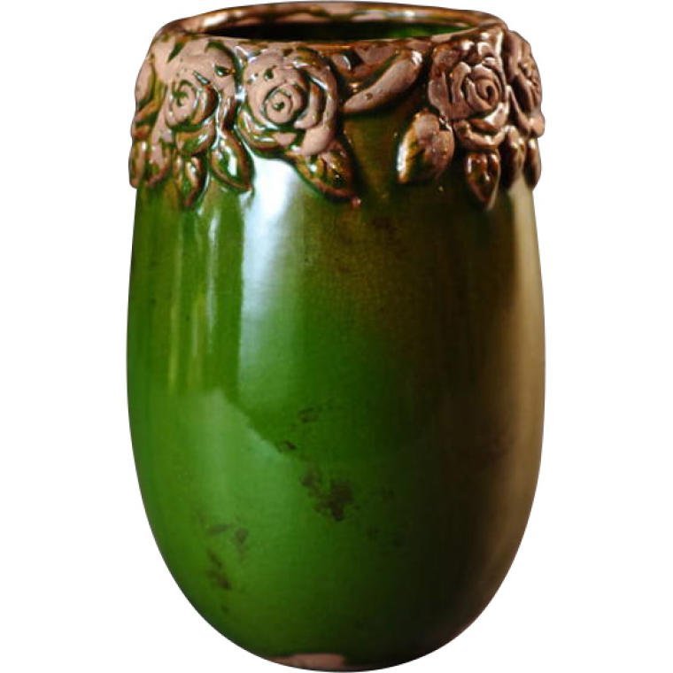 Zdobiony ceramiczny wazon w kolorze zielonego