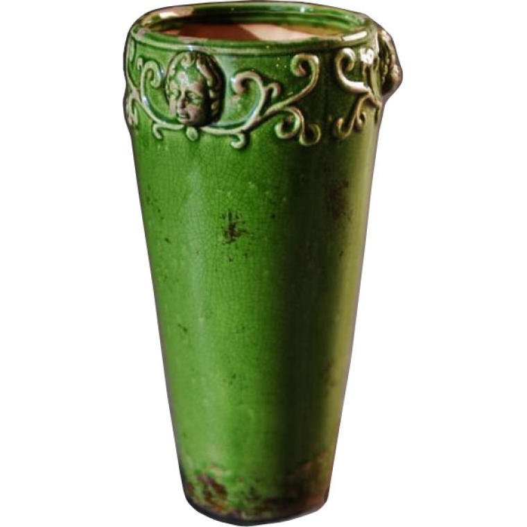 Rustykalny wazon ceramiczny w kolorze zielonym 18x