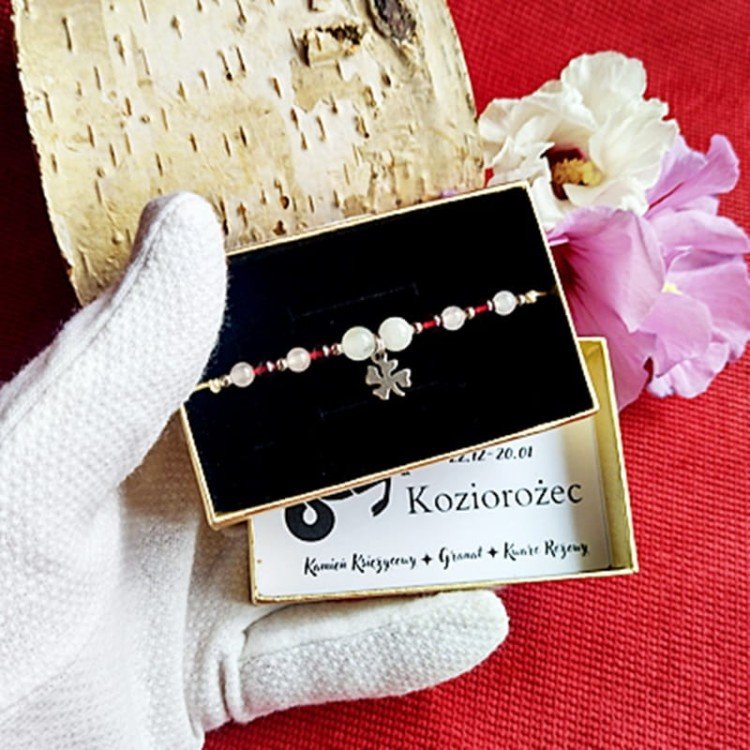 KOZIOROŻEC Bransoletka Znak Zodiaku Koniczynka Kamienie Naturalne/GiovanniDivine