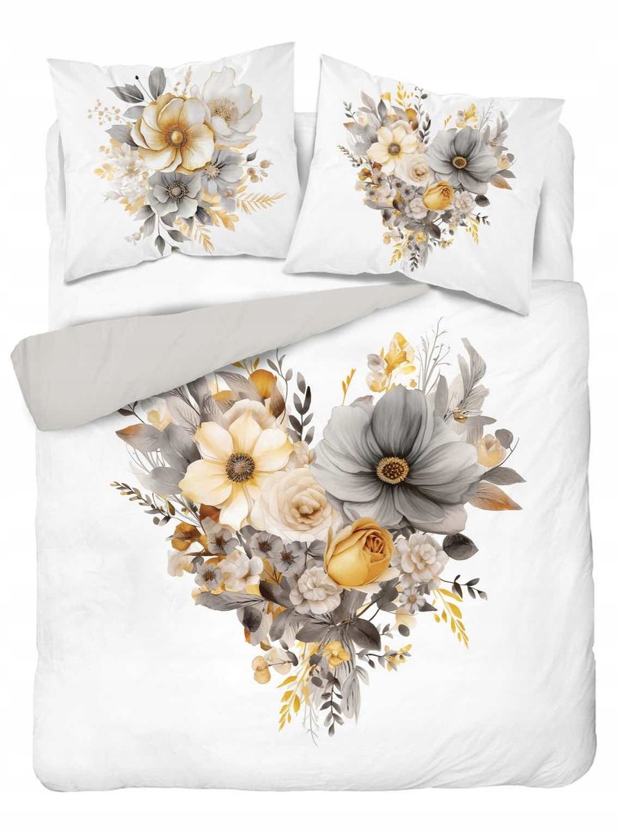 POŚCIEL BAWEŁNIANA 200x220 SERCE Z KWIATÓW BIAŁA DLA PARY NA PREZENT