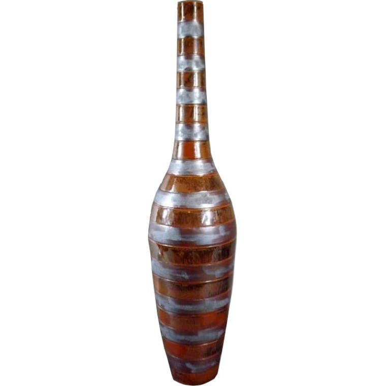 Wazon ceramiczny w kolorze piaskowym ciężki w pasy