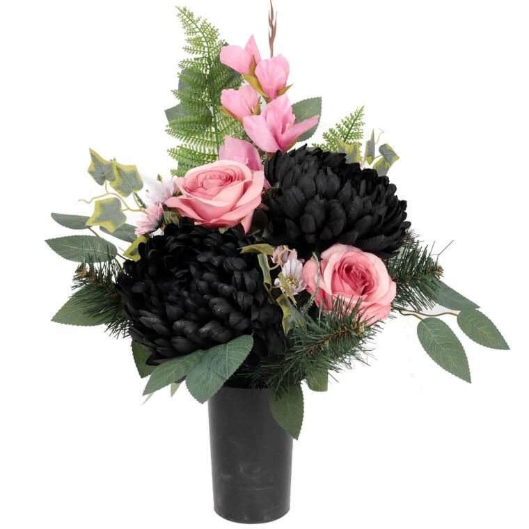 Elegancki Stroik Nagrobny z czarną chryzantemą waz