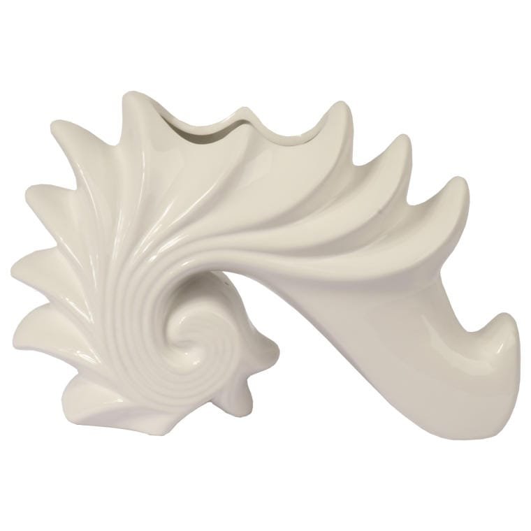 Ceramiczny biały wazon w kształcie muszli 26x17x10