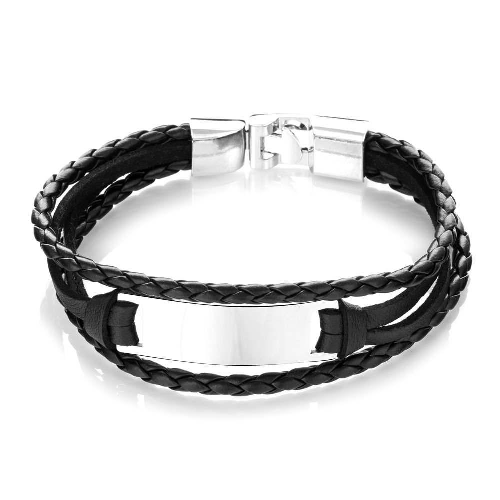 Poczwórna czarna bransoletka męska B-19