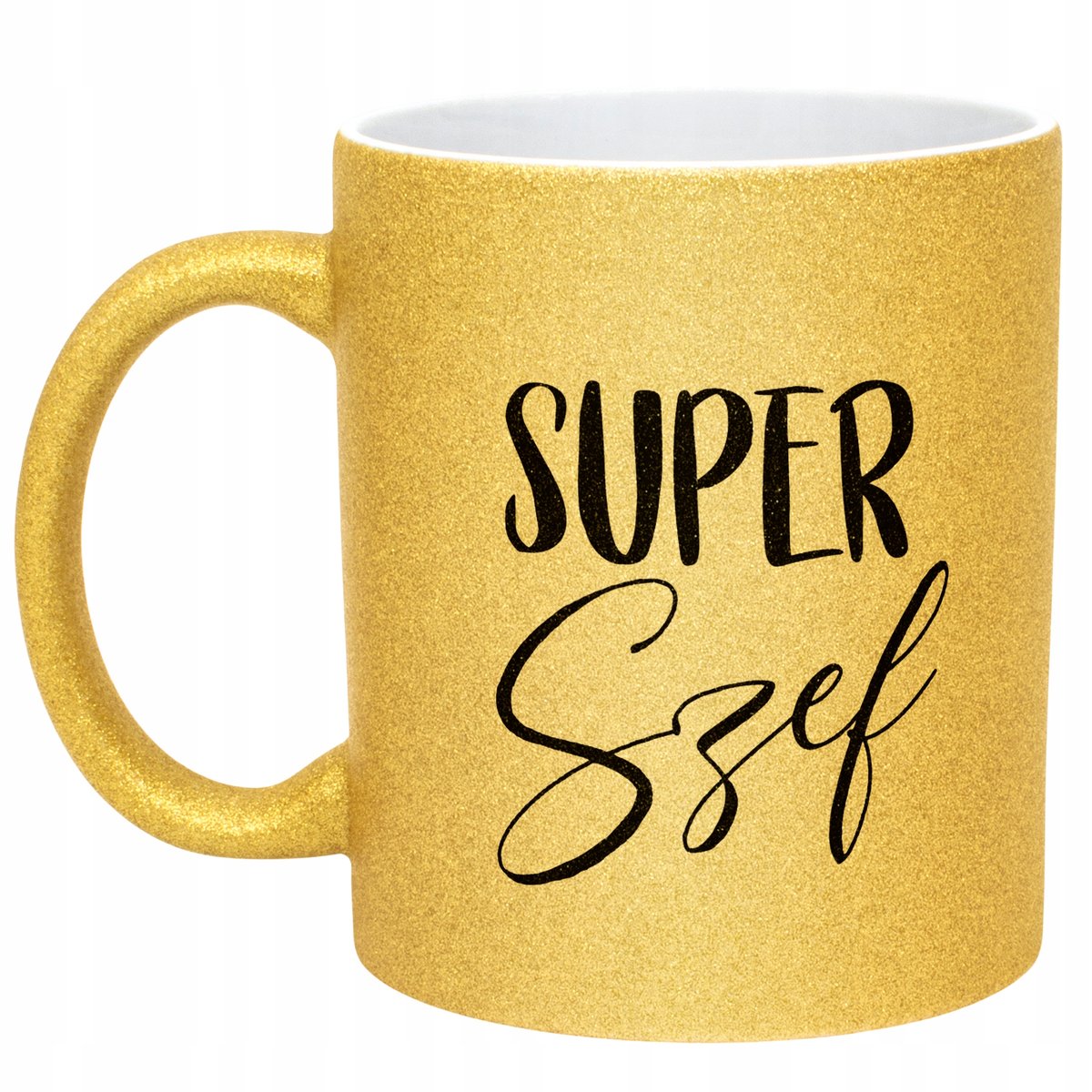 Złoty kubek brokatowy Super Szef Dla Szefa Praca Prezent Upominek