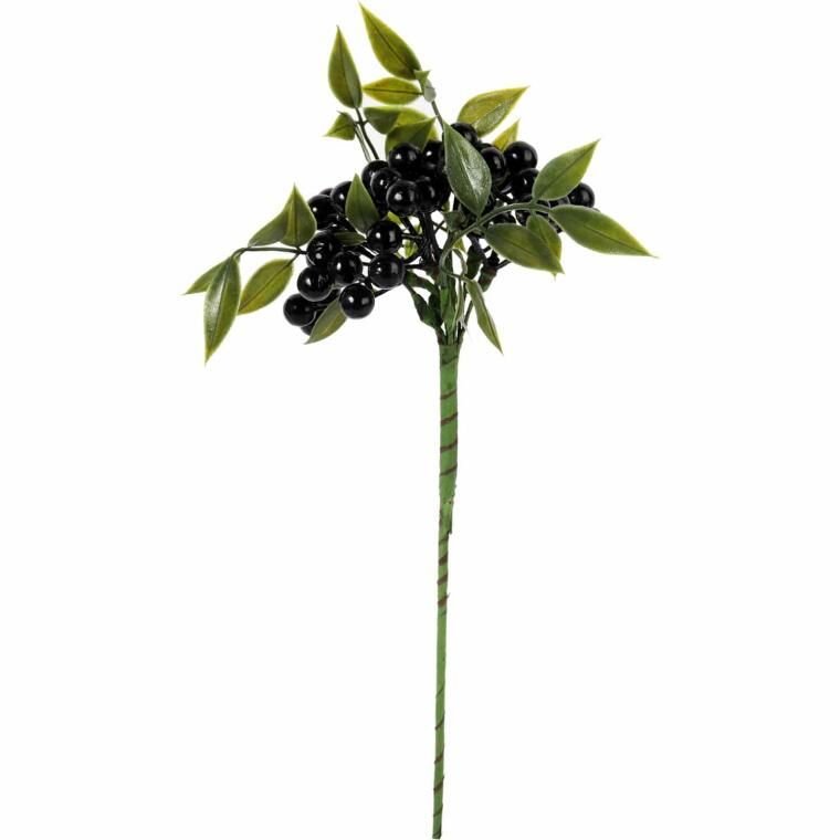 Gałązka Z Jagodami Czarne Kulki 34 Cm