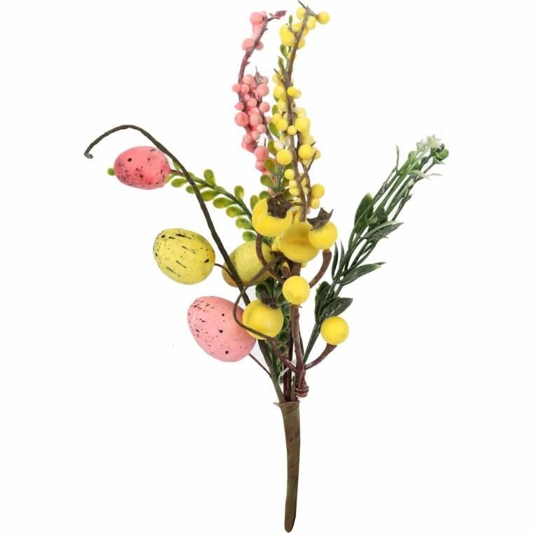 PIK Z JAJKIEM GAŁĄZKA WIELKANOCNA 26 CM ŻÓŁTO RÓŻO