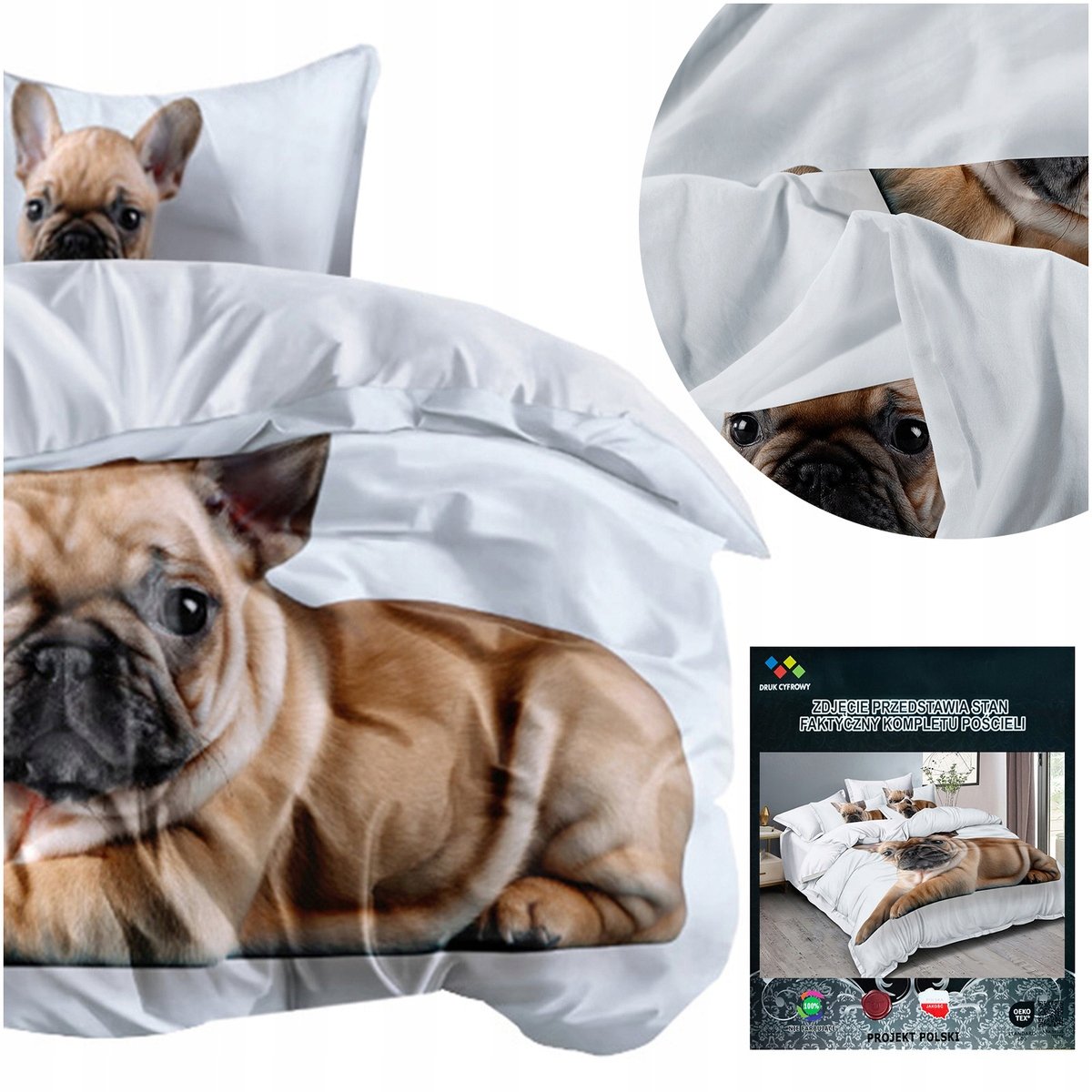 Pościel 140x200 2 części komplet poszewka 70x80 mikrofibra 3D Andreas pies