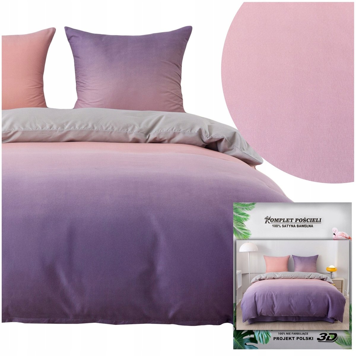 Pościel MARIA poszewki 70x80 komplet 160x200 3cz satynowa stylowa ombre