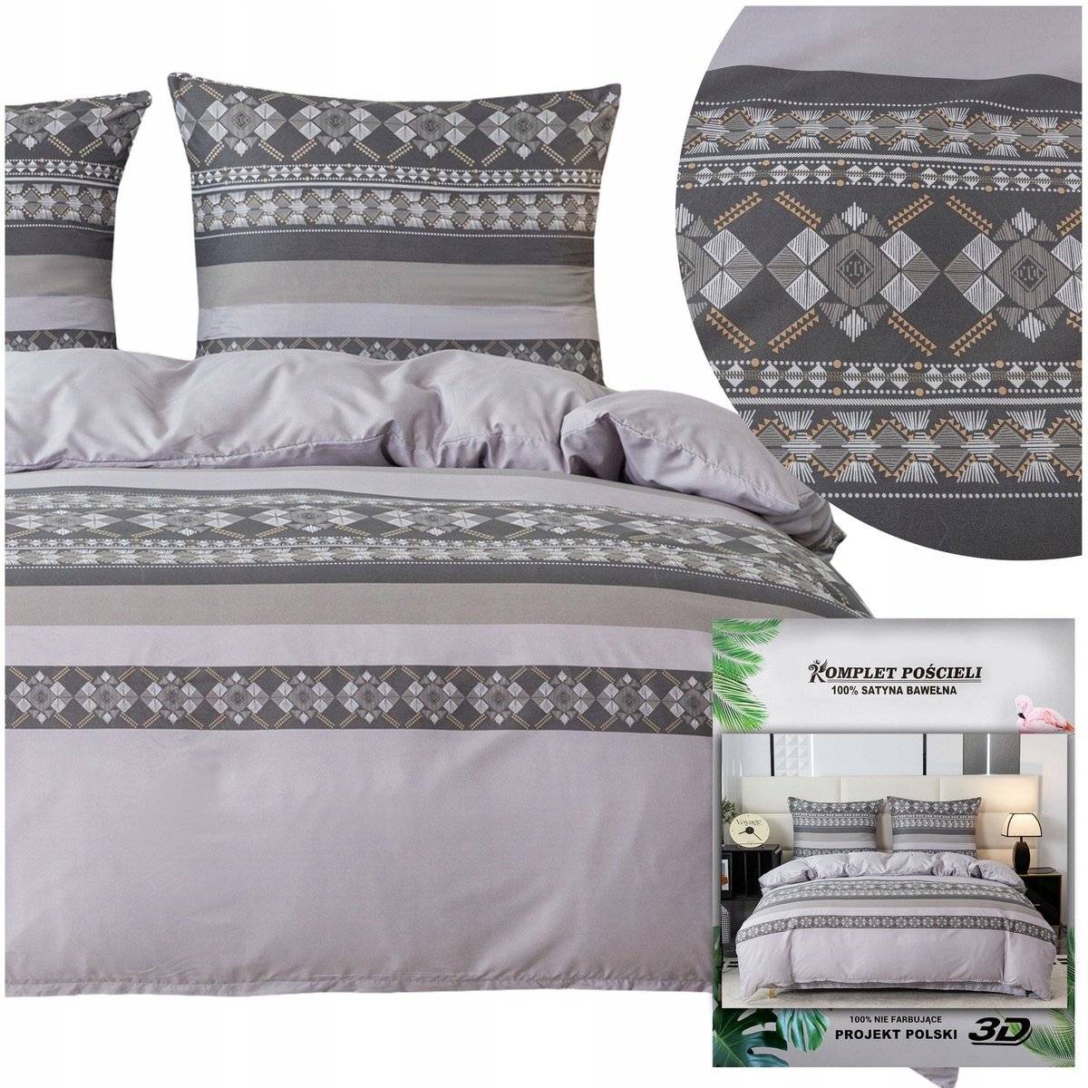 Pościel MARIA Poszewki 70x80 Komplet 200x220 3cz Satynowa Stylowa