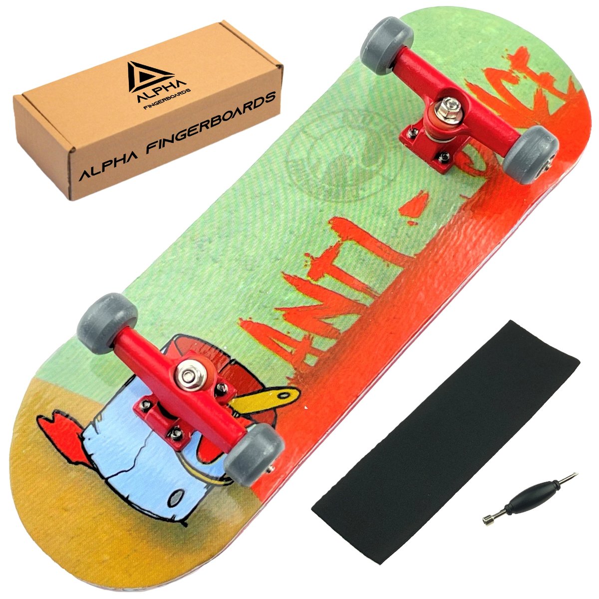 FINGERBOARD ALPHA KOMPLETNY SET DREWNIANY MINI DESKOROLKA TRUCKI ŁOŻYSKA