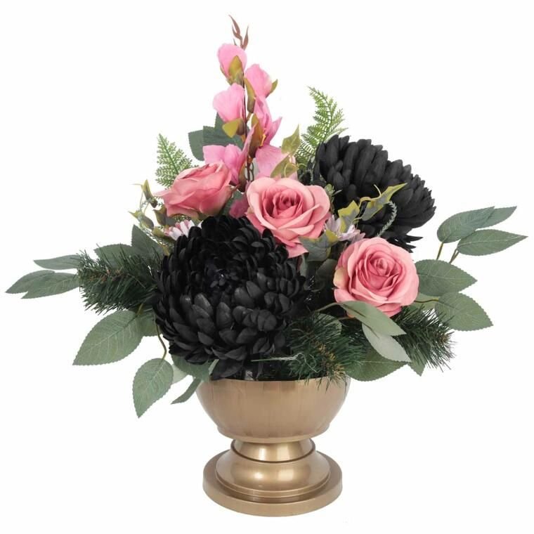 Elegancki Stroik Nagrobny z czarną chryzantemą gaz