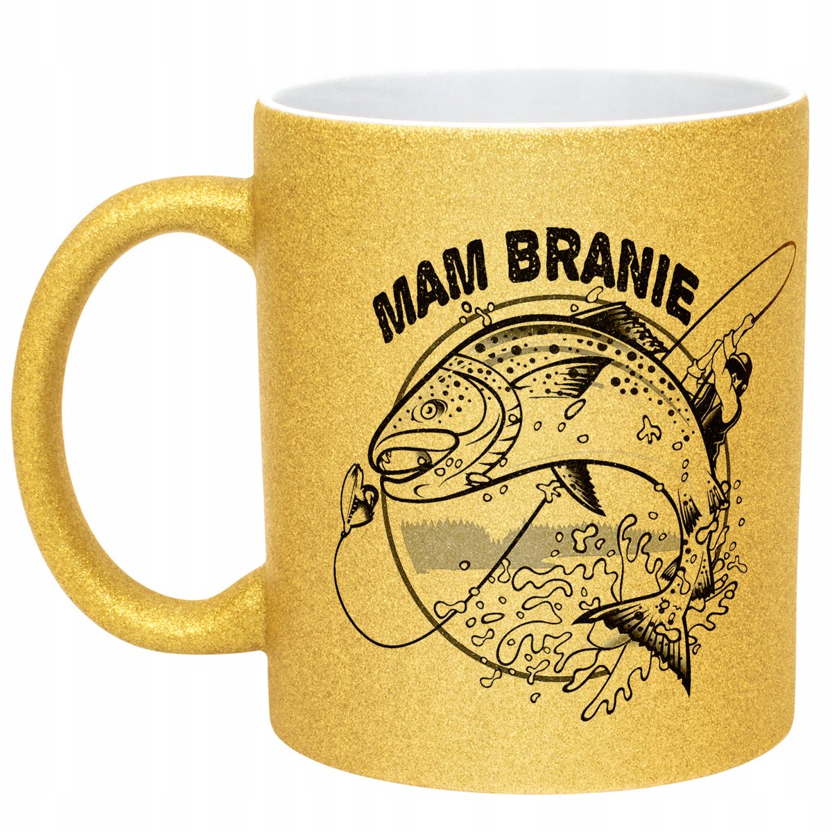 Złoty kubek brokatowy Dla Wędkarza Wędkowanie Ryby Zabawny Prezent