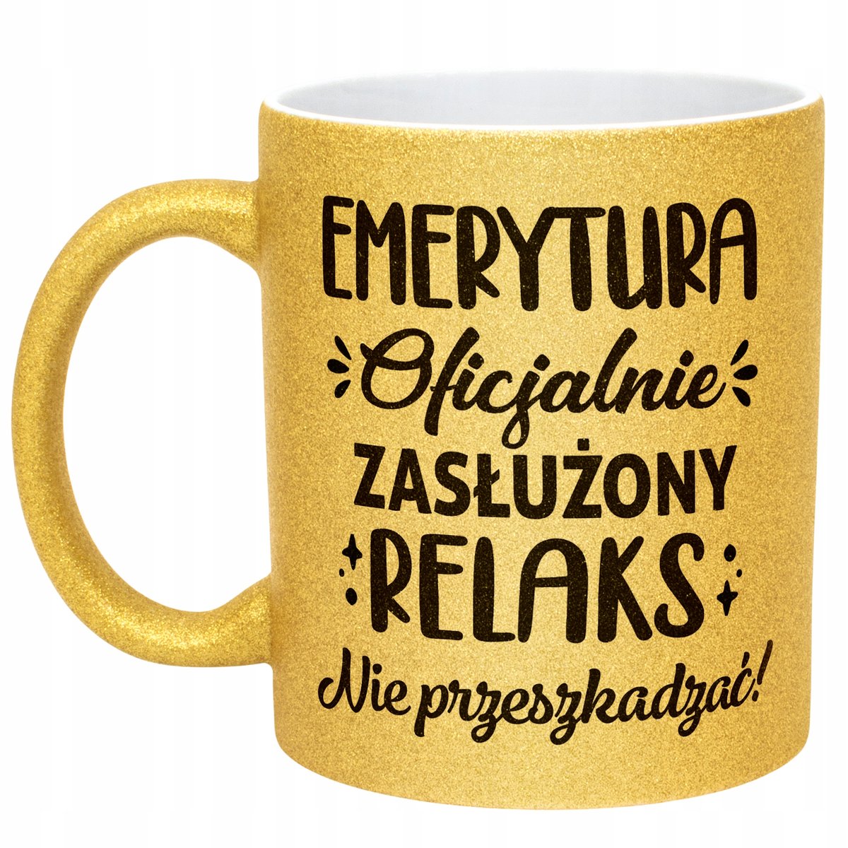 Złoty kubek brokatowy Z okazji Emerytury Dla Emeryta Emerytki Prezent