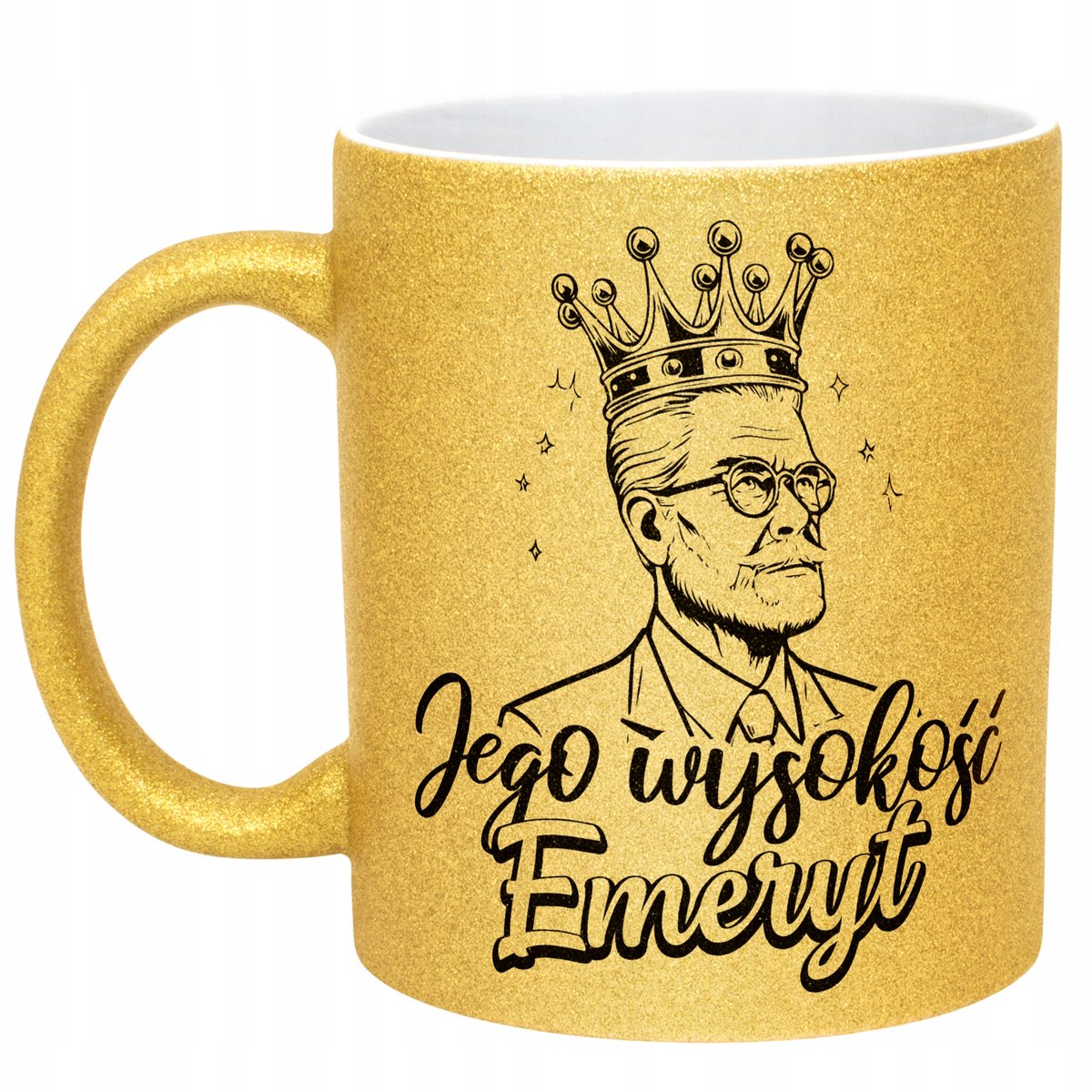 Złoty kubek brokatowy Jego Wysokość Emeryt Emerytura Dla Mężczyzny Prezent