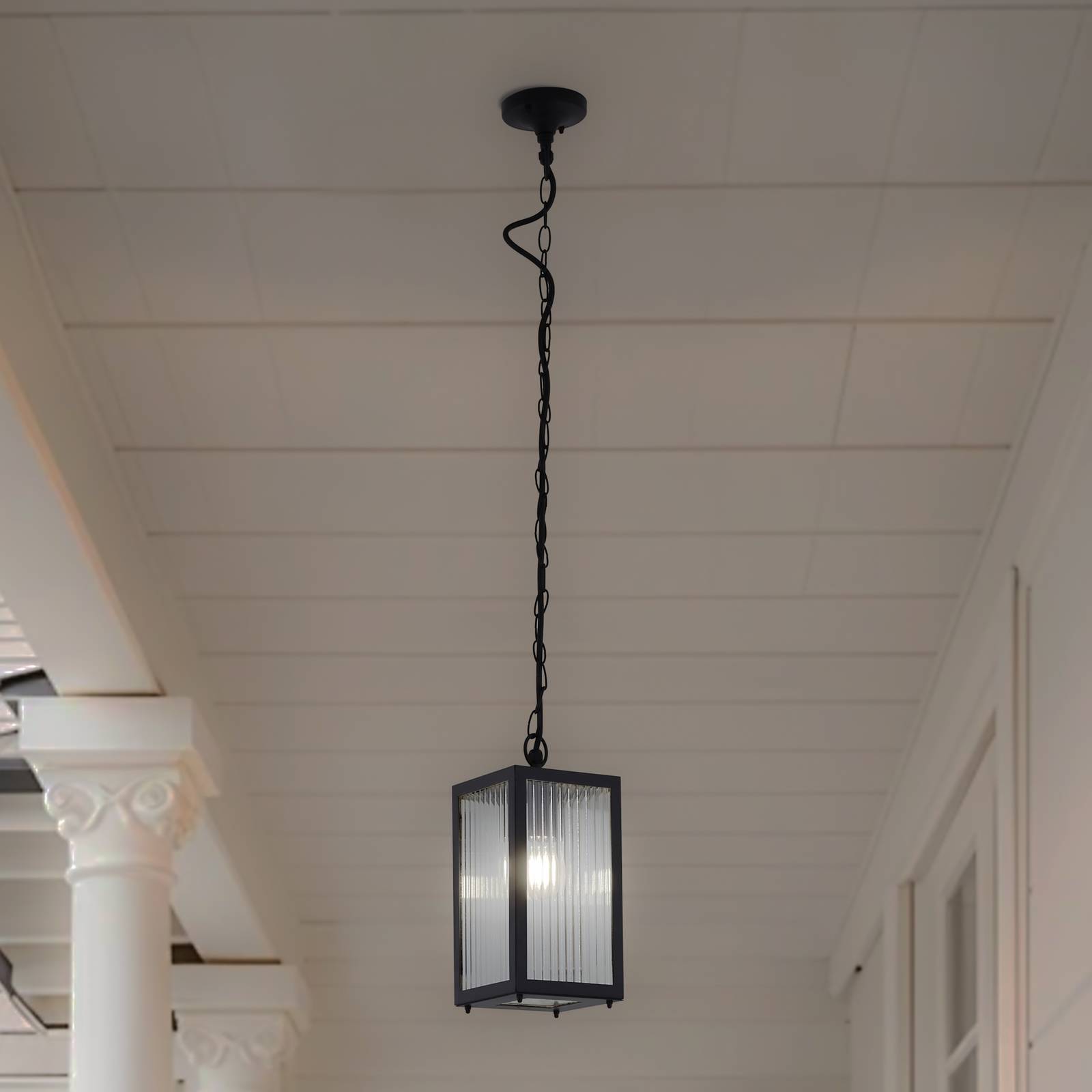 Lindby lampa wisząca zewnętrzna Bolgar, czarny, metal, szkło