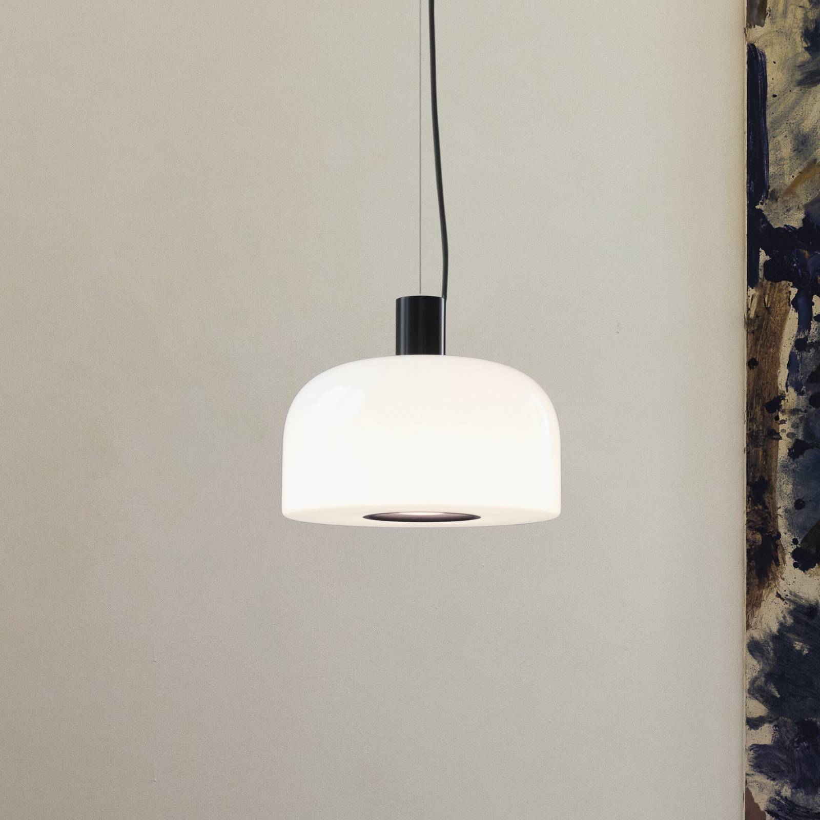 FLOS Lampa wisząca designerska Bellhop Glass S1, możliwość ściemniania, biały / opal, sypialnia, szkło