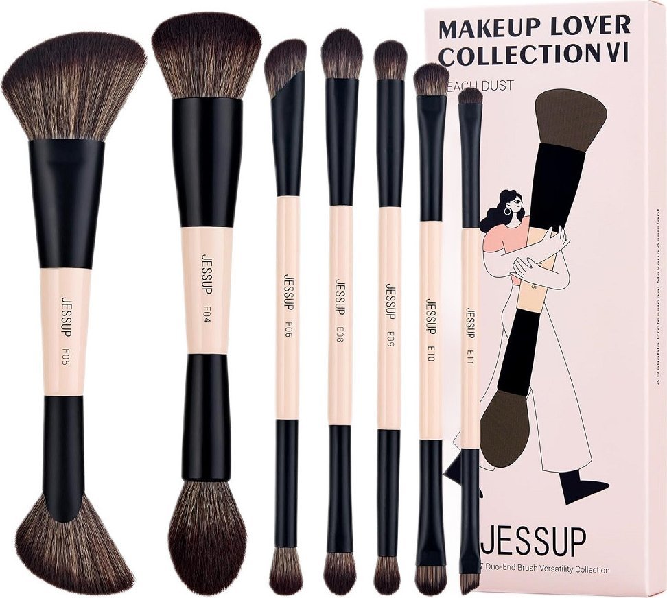 JESSUP Duo-End Brush Versatility Collection zestaw dwustronnych pędzli do makijażu Peach Dust 7szt.