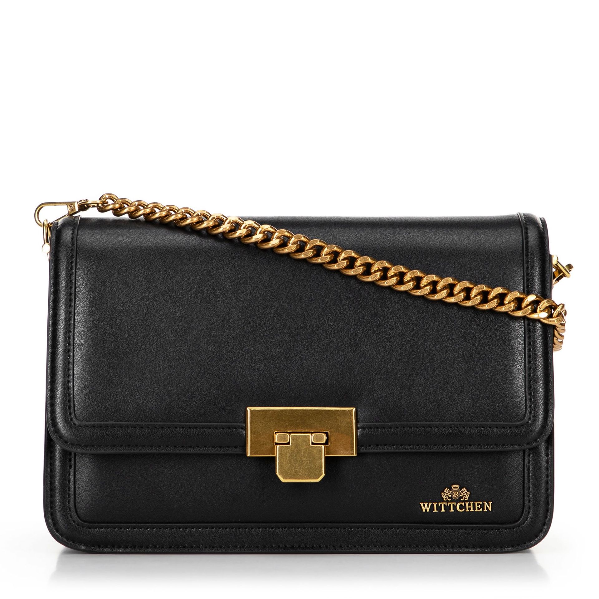 Skórzana crossbody z odpinanym łańcuszkiem czarna