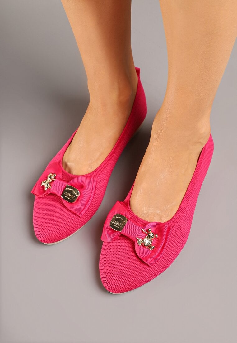 Różowe Balerinki z Kokardą i Metalicznymi Ozdobami Litelline