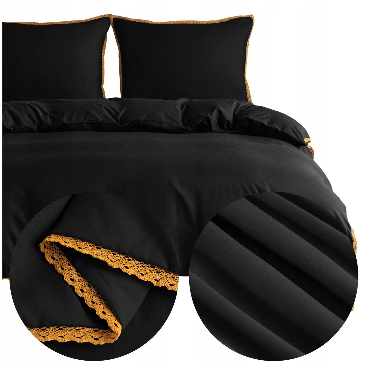 Pościel 200x220 3 części z MIKROFIBRY gładka jednolita z koronką Brandon