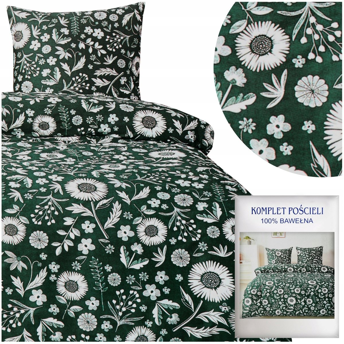 Pościel 160x200 3 części satyna bawełniana AIDA komplet 2x poszewka